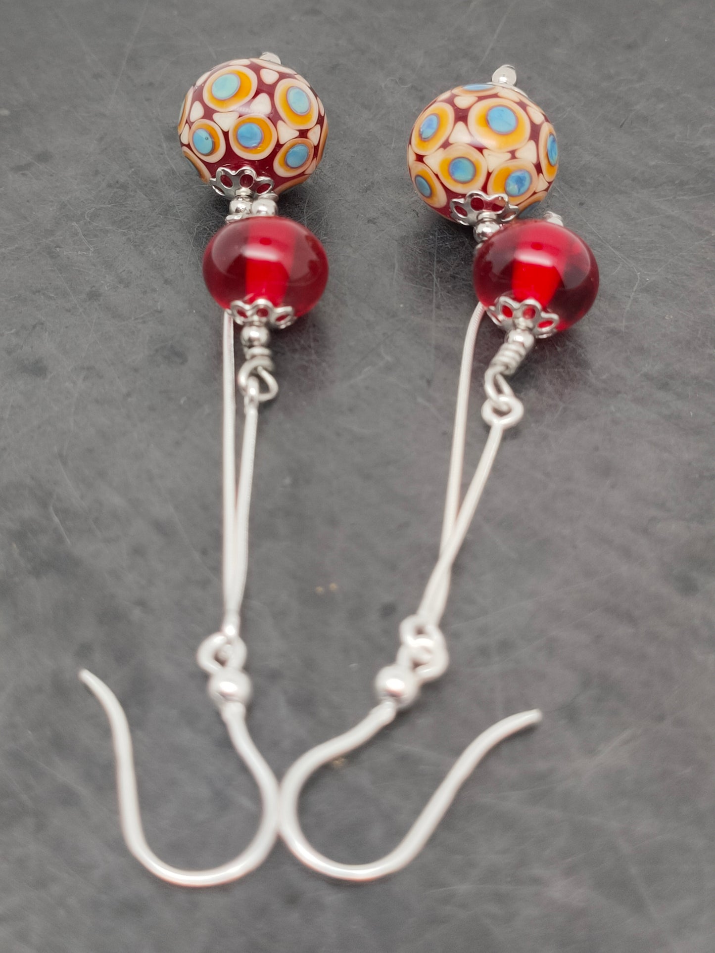 Boucles d’oreilles doubles rouge, orange et bleu Electra
