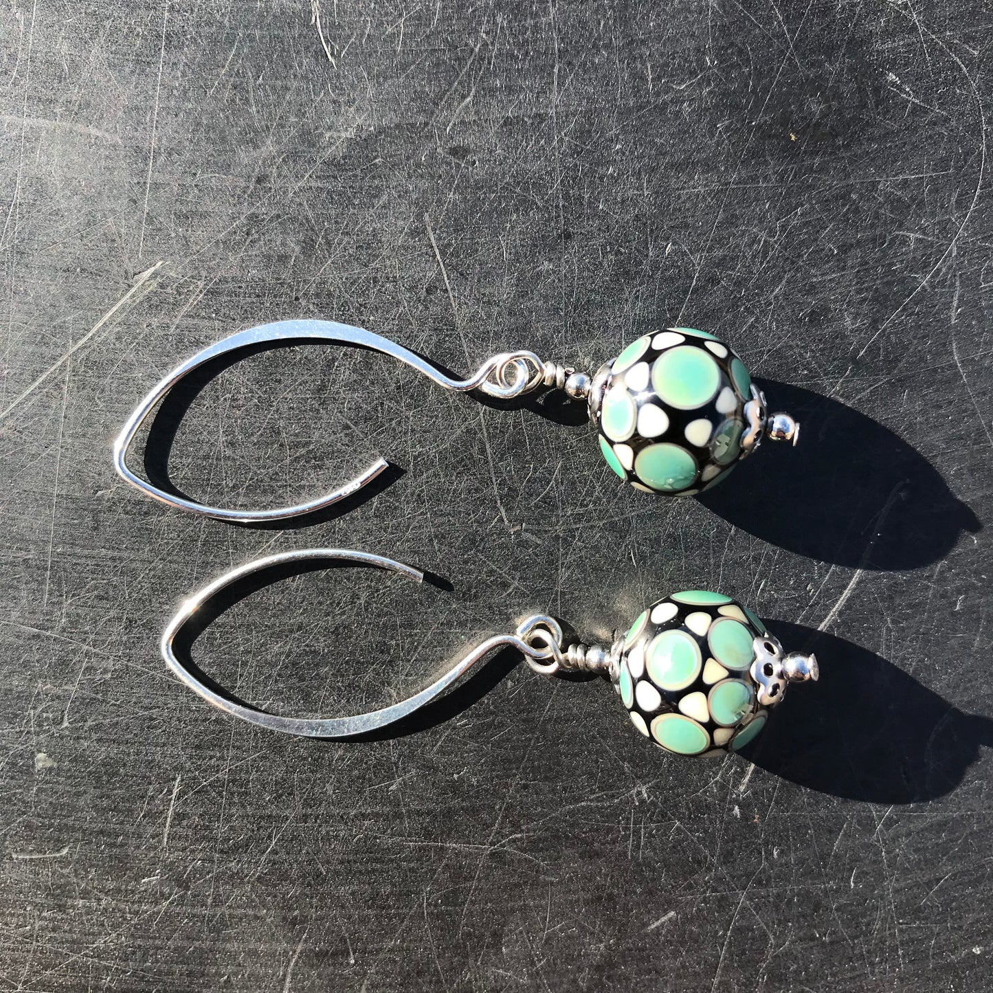 Boucles d'oreilles Vert d'eau Crochets Argent