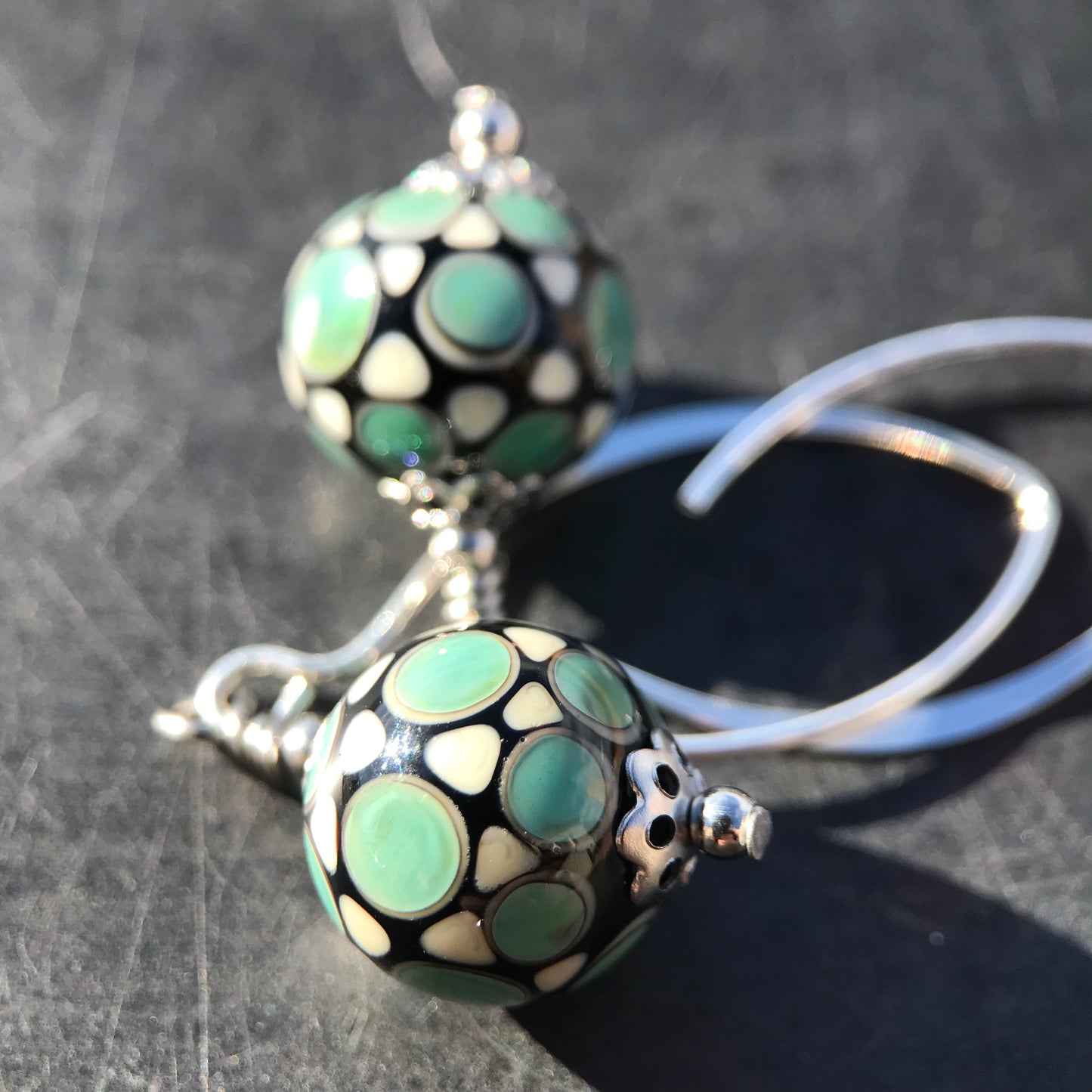 Boucles d'oreilles Vert d'eau Crochets Argent