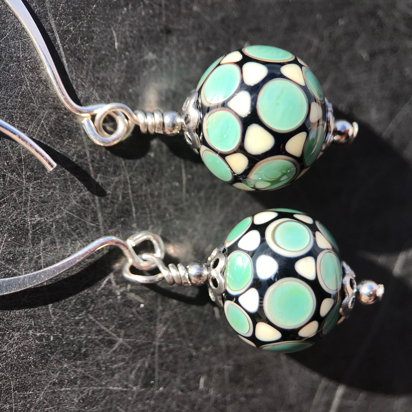 Boucles d'oreilles Vert d'eau Crochets Argent