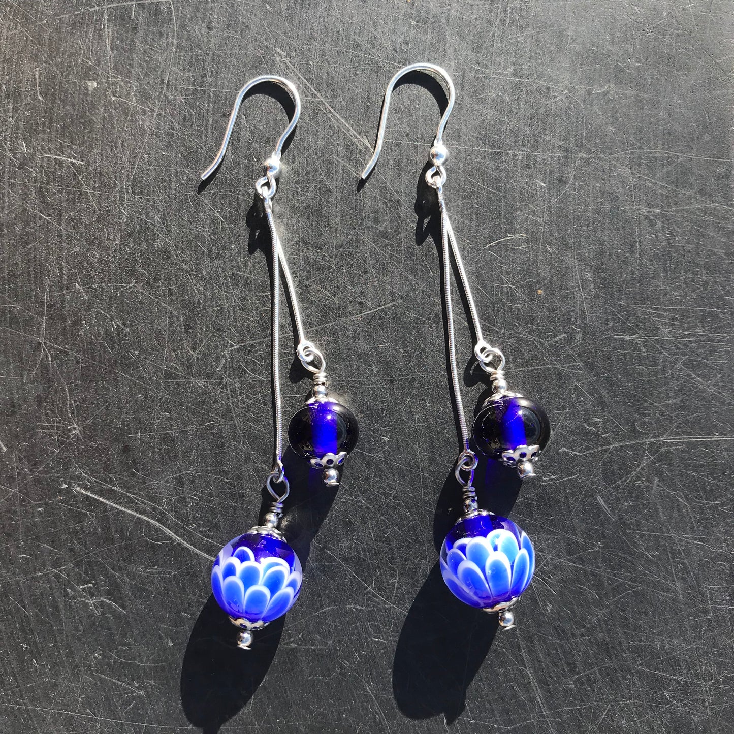 Boucles d'oreilles doubles Bleues Pétales