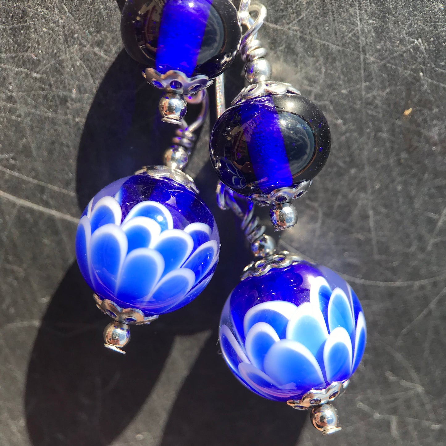 Boucles d'oreilles doubles Bleues Pétales