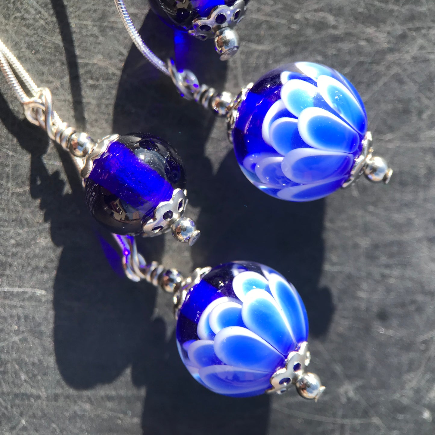 Boucles d'oreilles doubles Bleues Pétales