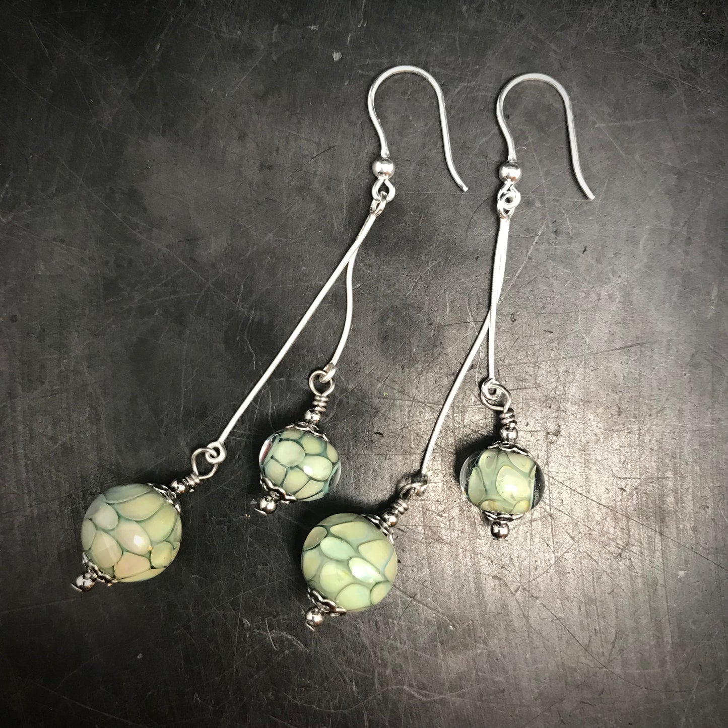 Boucles d'oreilles doubles nid d'abeille vert océan