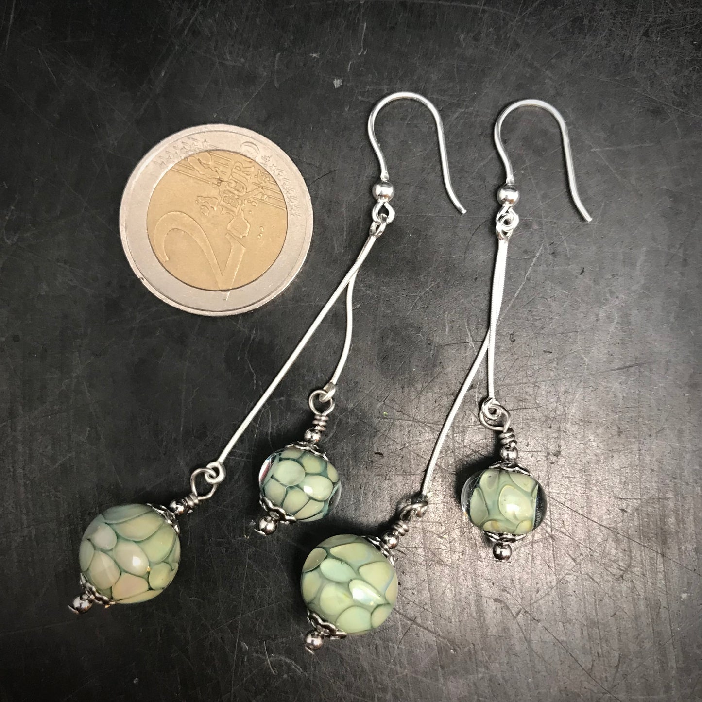 Boucles d'oreilles doubles nid d'abeille vert océan