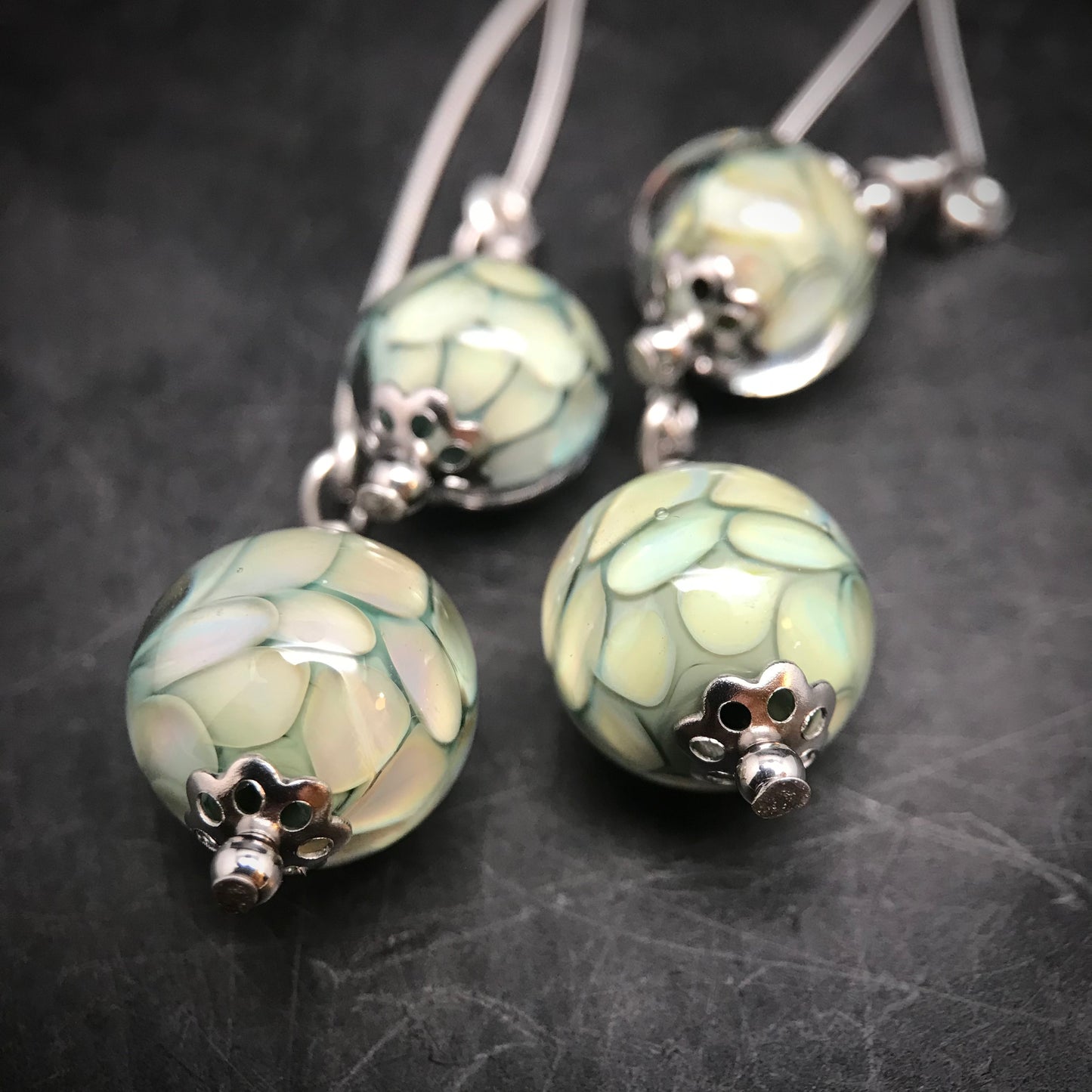Boucles d'oreilles doubles nid d'abeille vert océan