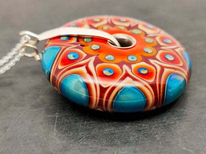 Pendentif Mandala Orange et Bleu