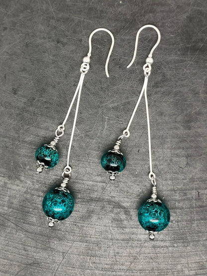 Boucles d’oreilles pendante double “Aqua verde”