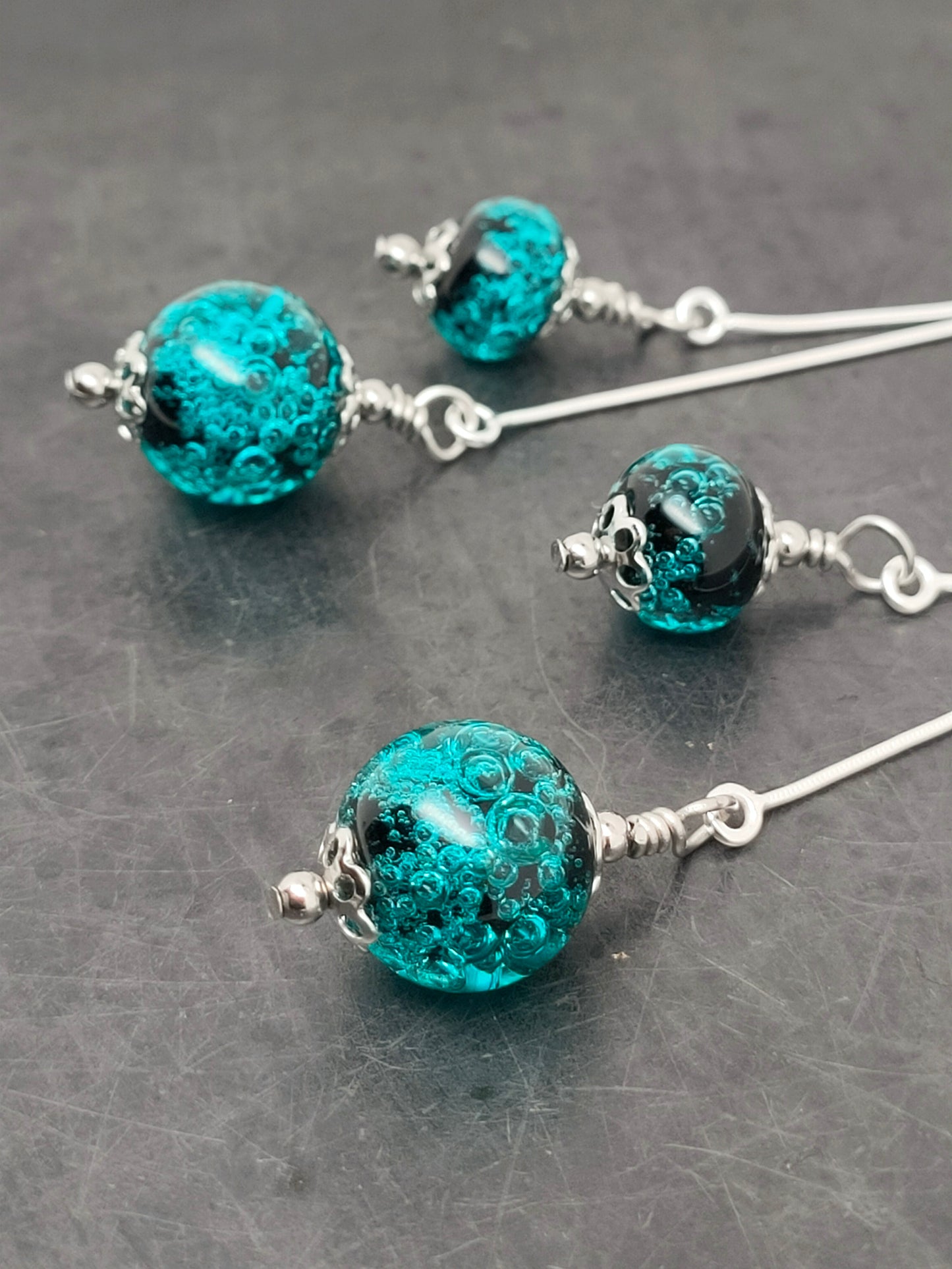 Boucles d’oreilles pendante double “Aqua verde”