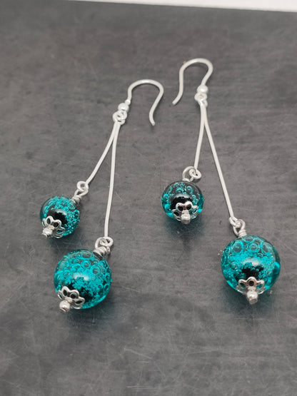 Boucles d’oreilles pendante double “Aqua verde”