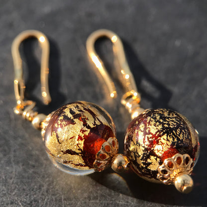 Boucles d'oreilles oranges à la feuille d'or Crochets plaqués or