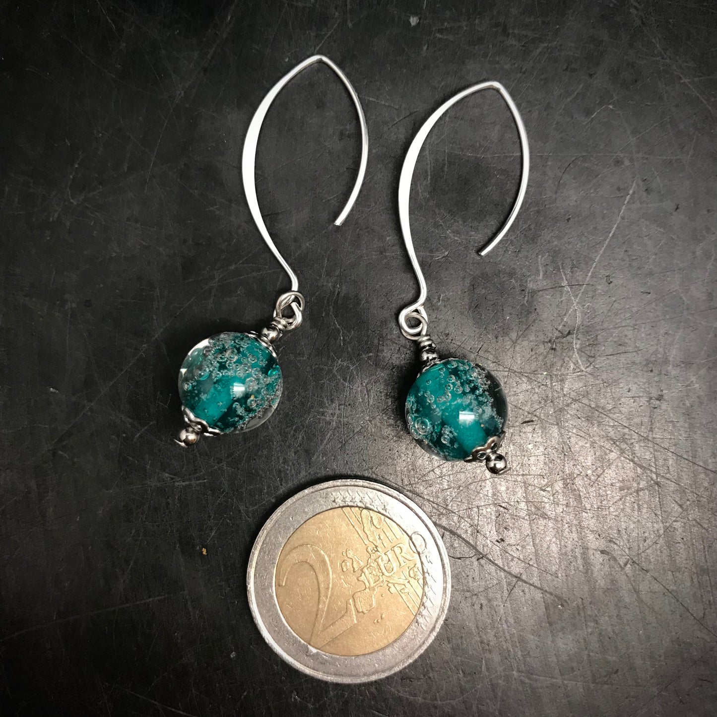 Boucles d'oreilles bleues turquoise à bulles