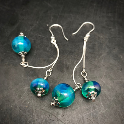 Boucles d'oreilles doubles bleues "elektra"