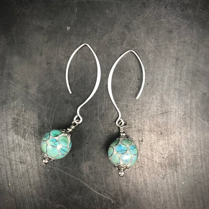 Boucles d'oreilles "nid d'abeille" bleu turquoise