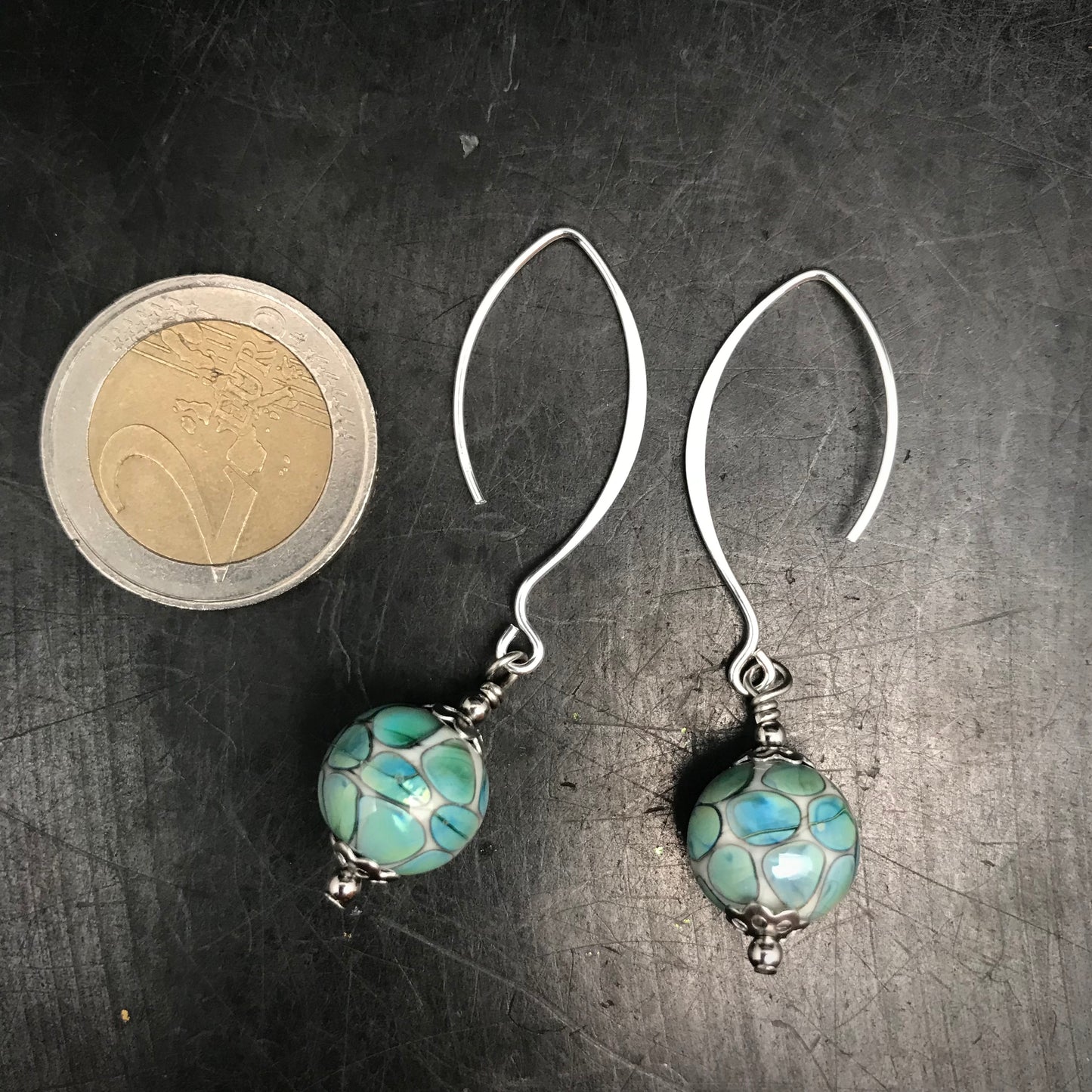 Boucles d'oreilles "nid d'abeille" bleu turquoise